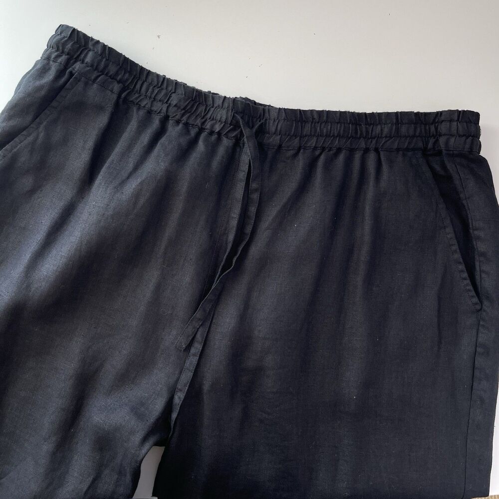Johnny Was Pete & Greta Pants Large Black Linen Tapered Minimalist Lagenlook